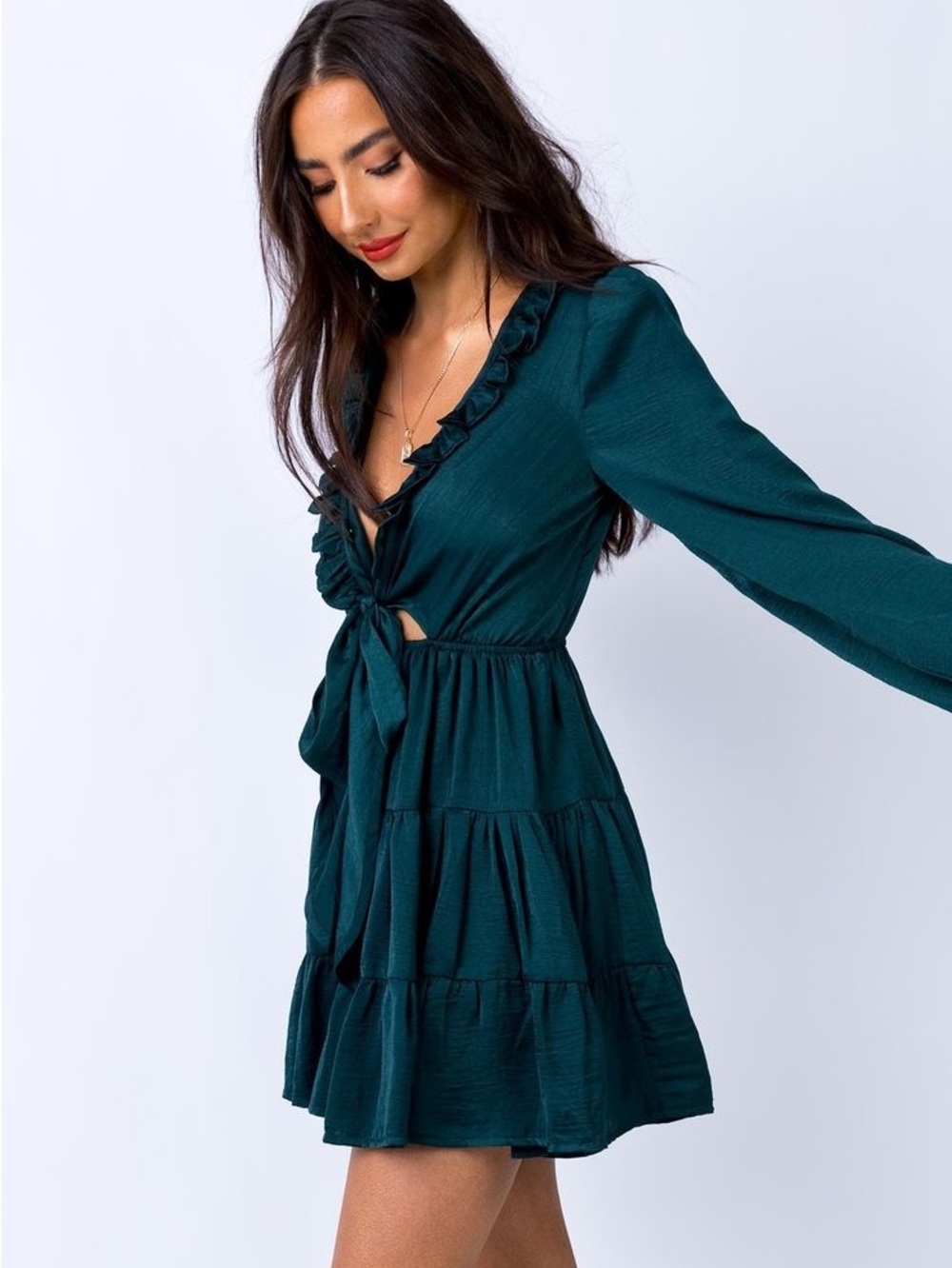 Princess Polly Teal Ruffle Mini Dress